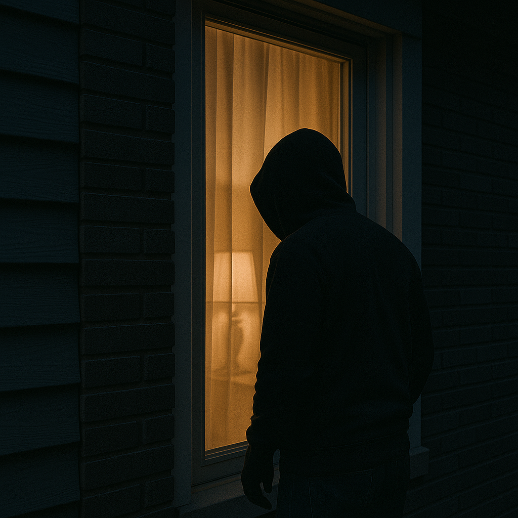 Burglar peering through window.